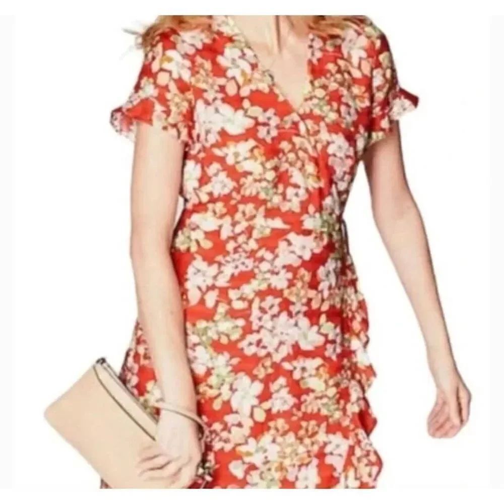 J Jill Floral Ruffle Wrap Dress Short Sleeve Women’s Small